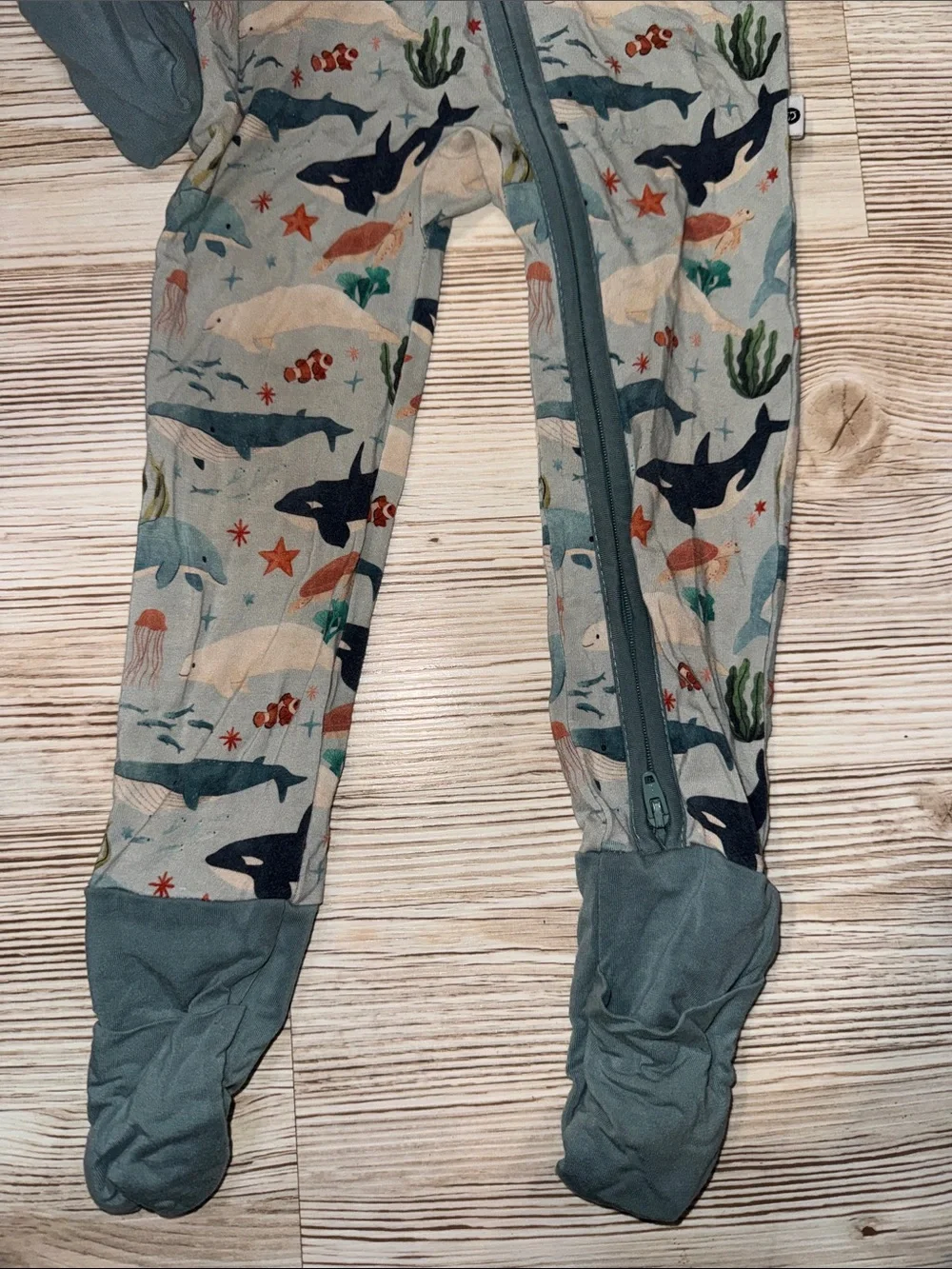 Kind thing bamboo Kids Ocean Shark Print One-Piece Pajamas in Teal